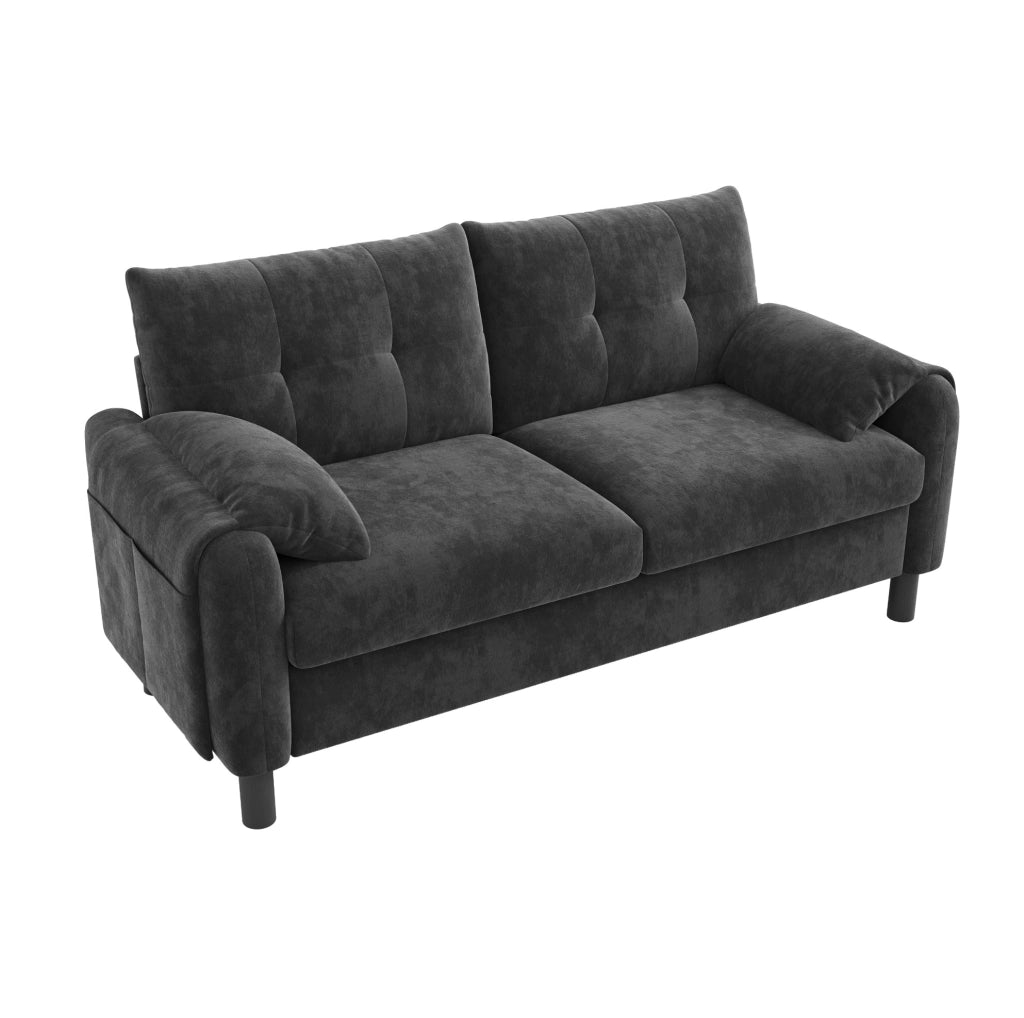 Divano 2 posti ULEVR 158x80x88,5 cm in ciniglia grigia con 2 cuscini, tasche laterali e piedi in plastica