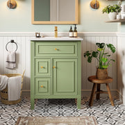 Mobile bagno freestanding 61 cm in MDF e ceramica; verde lucido; con lavabo e 2 cassetti