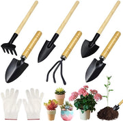 Kit di attrezzi da giardinaggio da 6 pezzi | Lame, rastrello e vanga con manico in legno | Per bonsai, piante in vaso e piantumazione | Set di attrezzi da giardinaggio premium