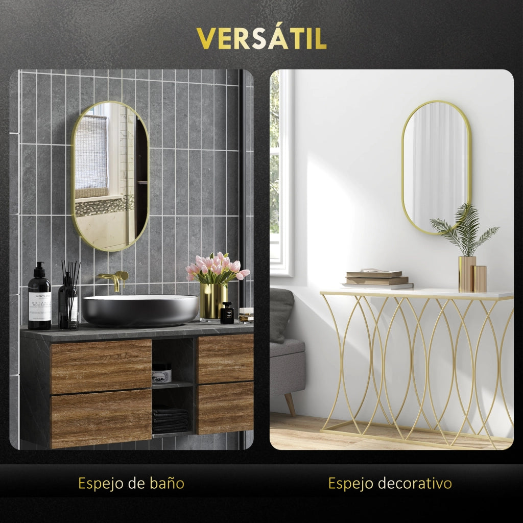 Specchio da Bagno Ovale con Cornice in Alluminio ¨C zephmum ¨C Dorato 40x70 cm