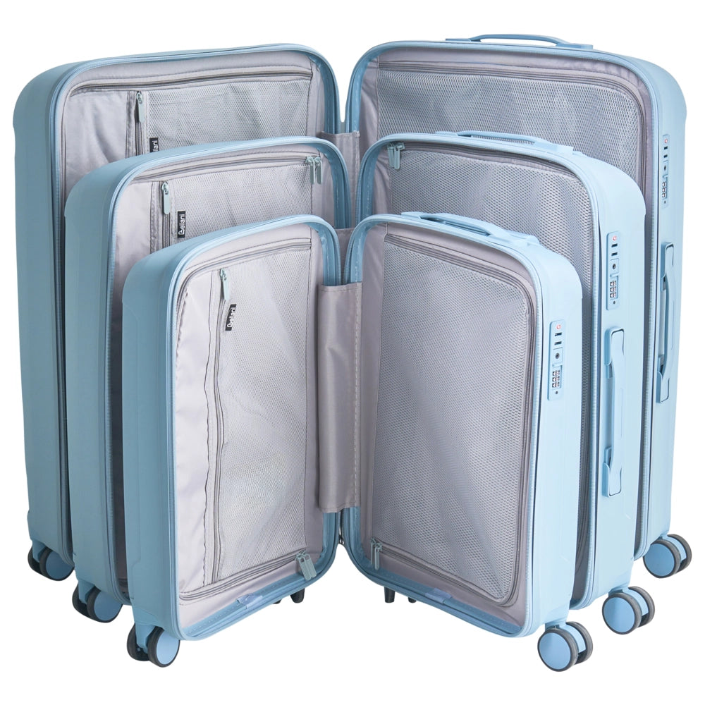 Set di 3 valigie rigide blu Materiale sintetico Lucchetto TSA in ferro Ruote silenziose Cerniera antifurto 3 misure stile Moderno