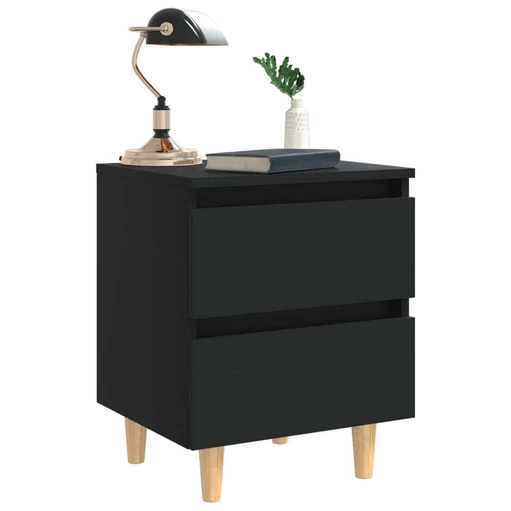 Comodini con Gambe in Pino Massello 2pz Neri 40x35x50 cm 805854