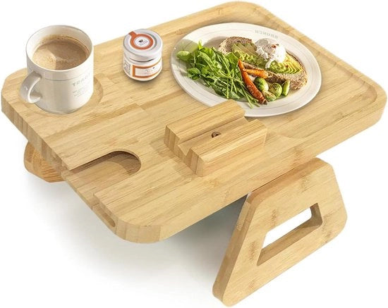 Bancopoggiate per braccio in legno - snackbox flessibile - panno anti-slip in gomma - 33 x 23 cm - tavolo da caffè per divano - regolatore girevole per cellulare - organizzatore per divano - snack - cellulare