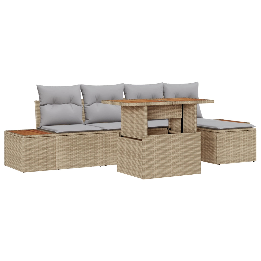 Set divano da giardino 6 pezzi con cuscini Beige Polyrattan