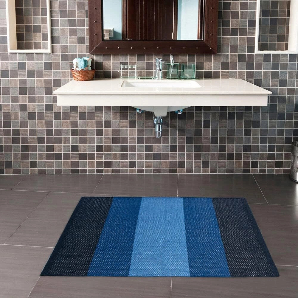 Tappeto Cucina Bagno Puro Cotone Assorbente Intrecciato a Mano Blu 55x140 cm