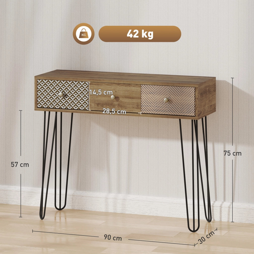 Console con 3 cassetti ¨C zephmum ¨C 90x30x75 cm marrone