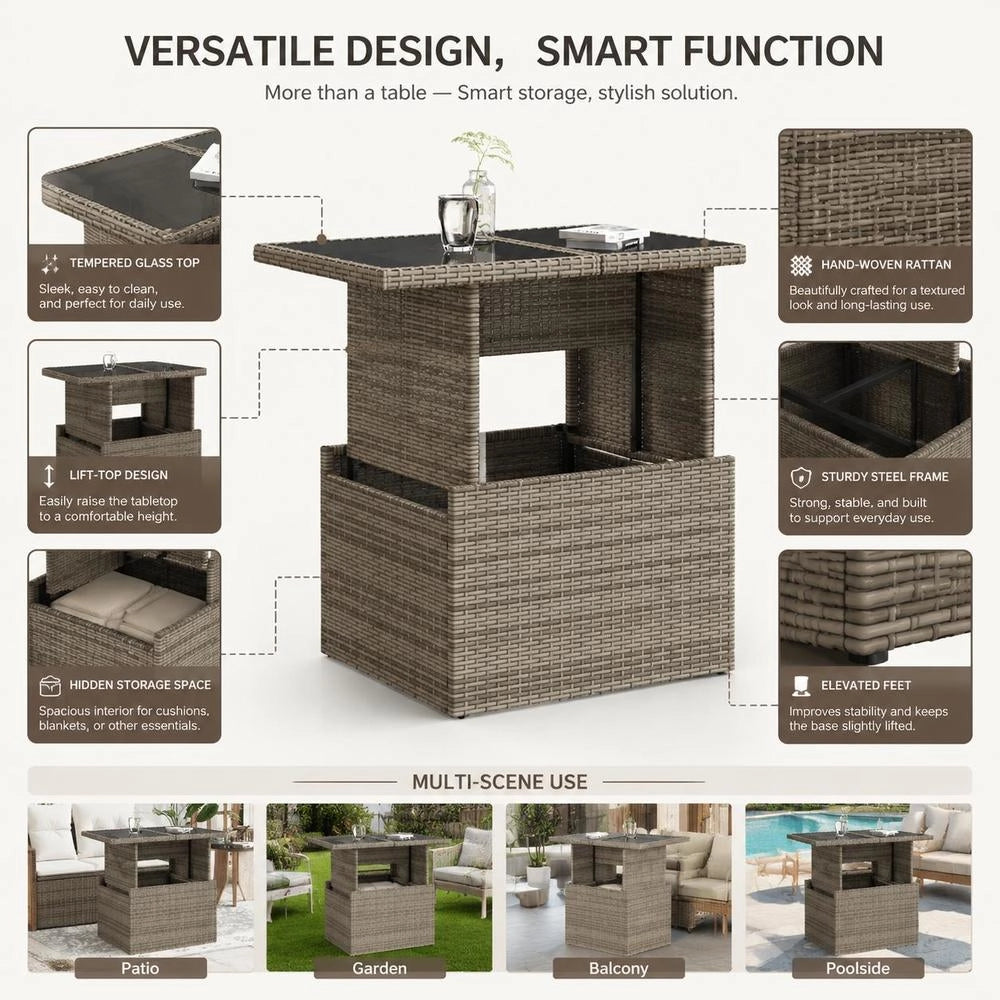 Garden Table With Glass Top, Grey, 100x55x73 Cm, Poly Rattan