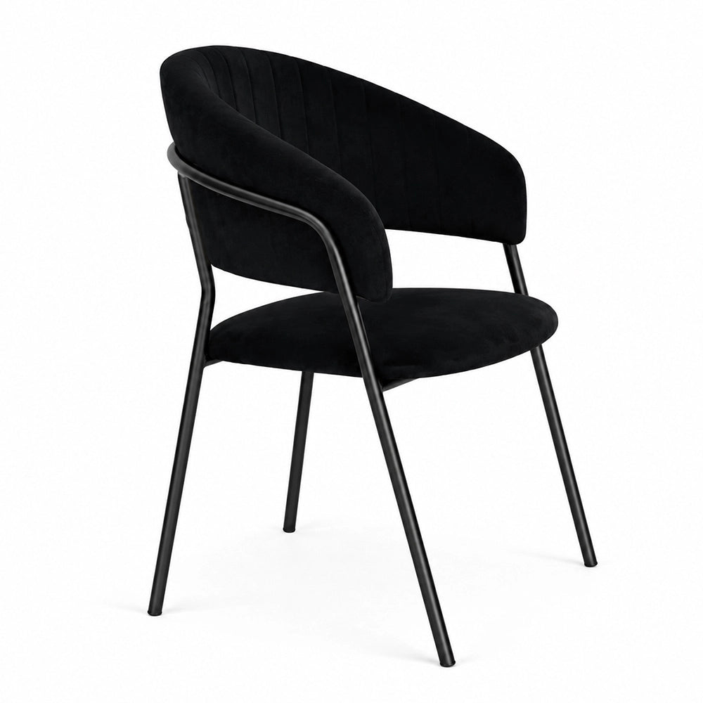 Sedie da sala da pranzo set da 2 Aurelia in velluto nero con gambe nere