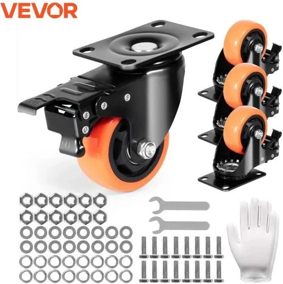 Set di Ruote di Trasporto - 3" - Arancione - 465kG - 4 Pezzi - Ruote di Trasporto