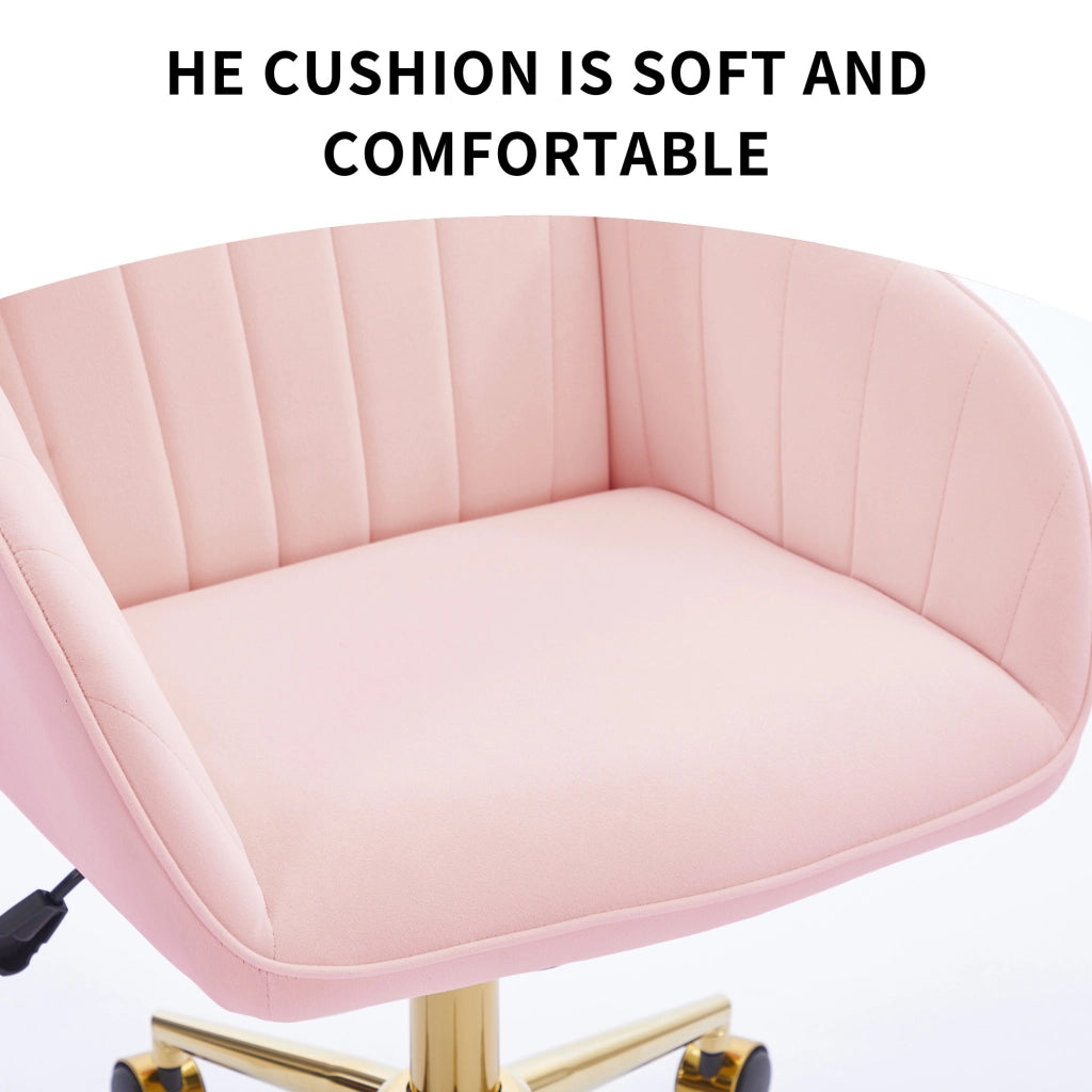 Sedia da ufficio girevole con altezza regolabile, schienale ergonomico e ruote a 360° per casa e studio, in velluto rosa
