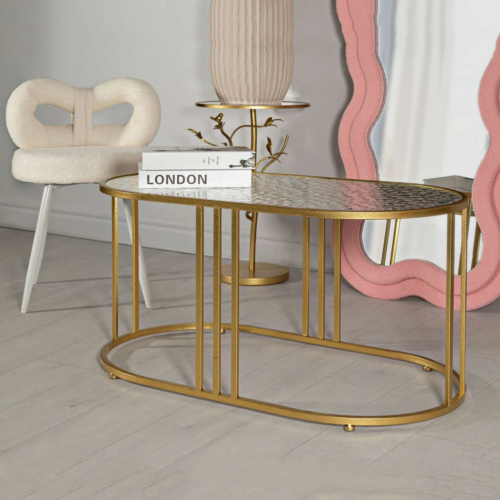 Fadali, Tavolino da Salotto Forma Ovale, 90x50x45h cm oro