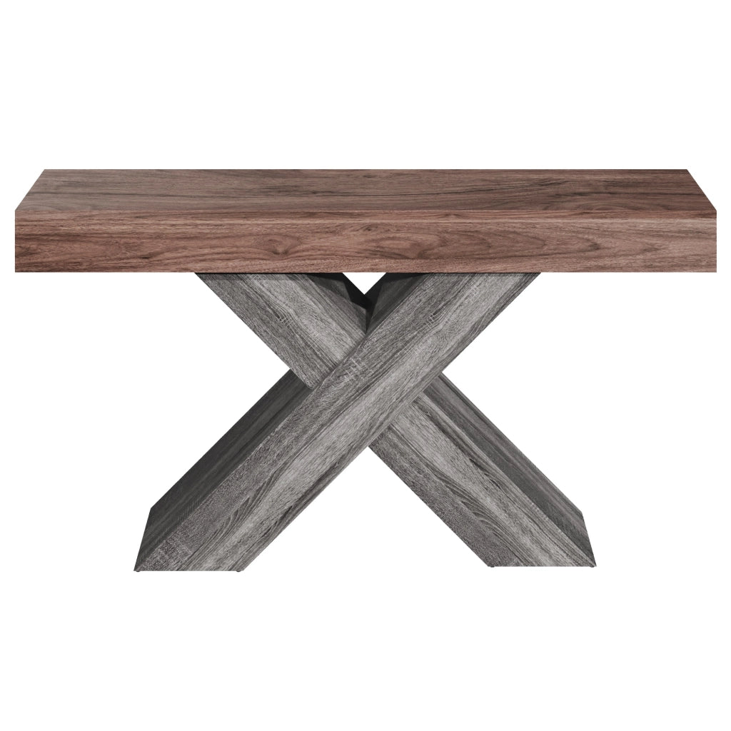 Consolle con struttura a croce a X e piano in truciolare, per ingresso e soggiorno, noce, 140 × 30 × 80 cm
