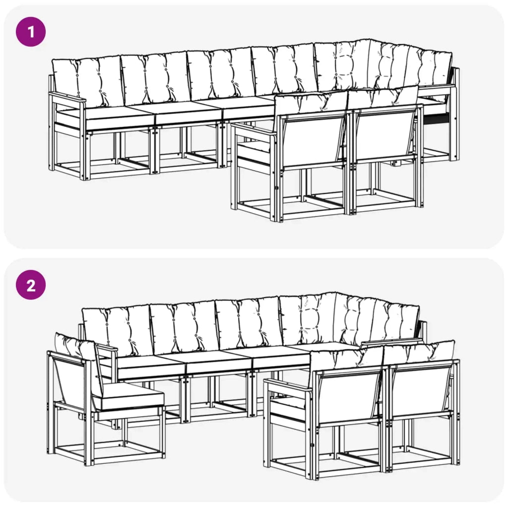 Set di divani da esterno 8 pz Bianco e Nero 3389590
