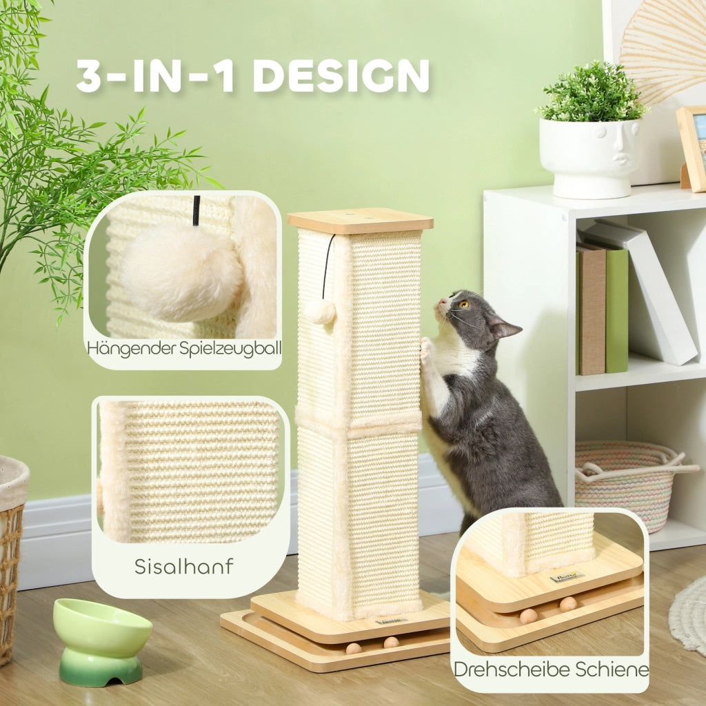 Tiragraffi per gatti 3 in 1 con gioco, palla e sisal ¨C zephmum ¨C effetto quercia/crema 34x34x67