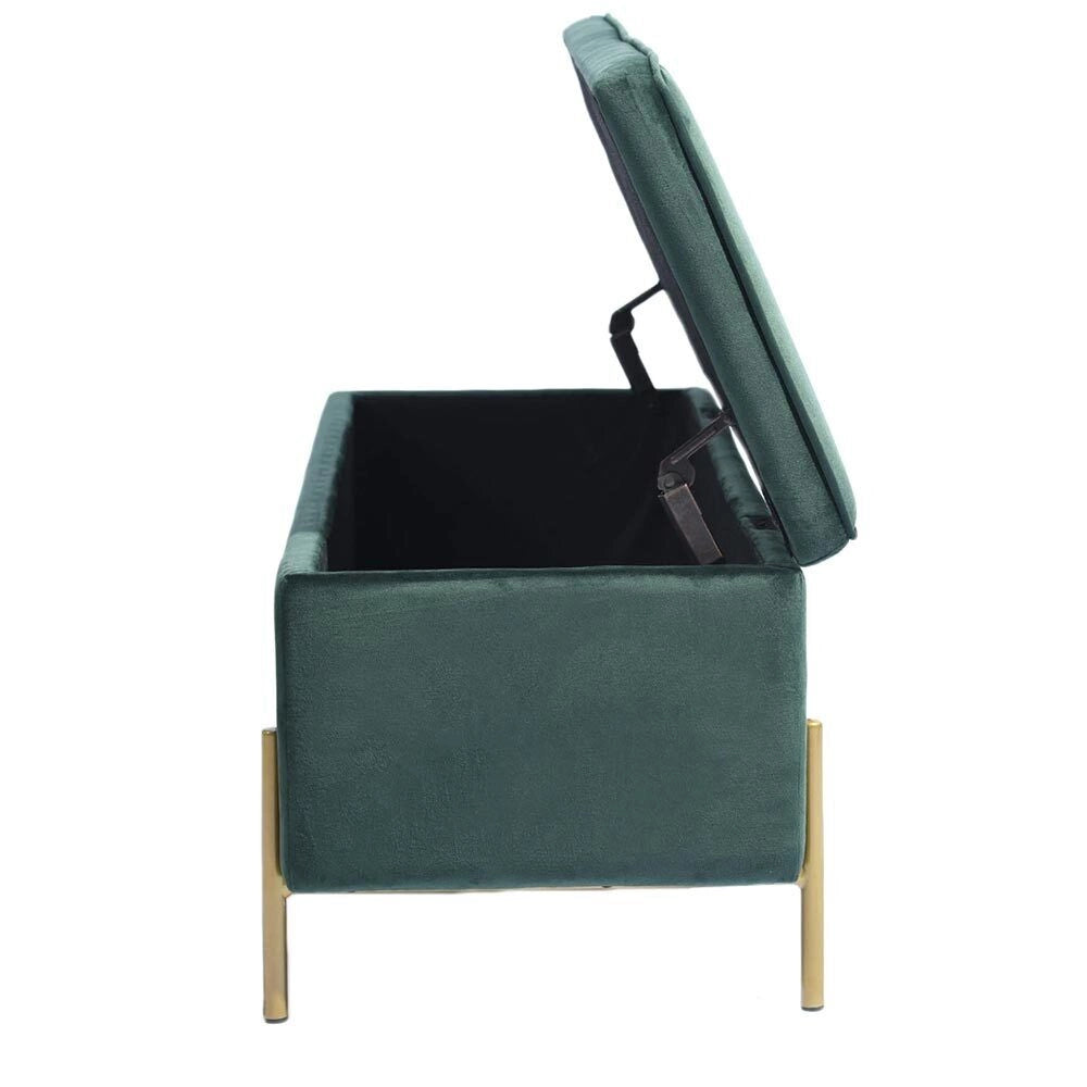 Cassapanca Pouf Contenitore Panca Sgabello Poggiapiedi in Tessuto Velluto Verde