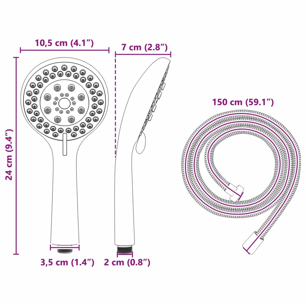 Set di doccia con soffione Nero 150 cm Acciaio Inox CFW7418481