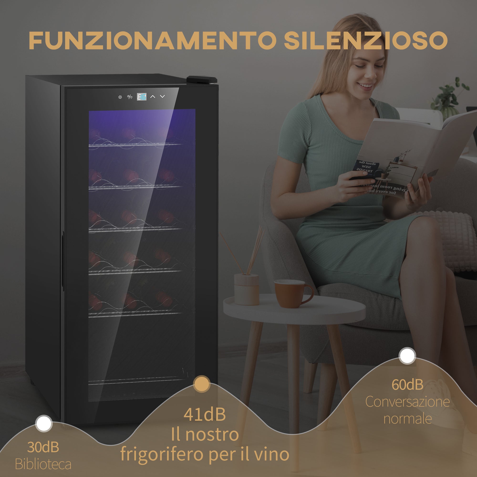 Cantinetta Frigorifero 18 Bottiglie di Vino Display e Luce LED e Controllo Temperatura