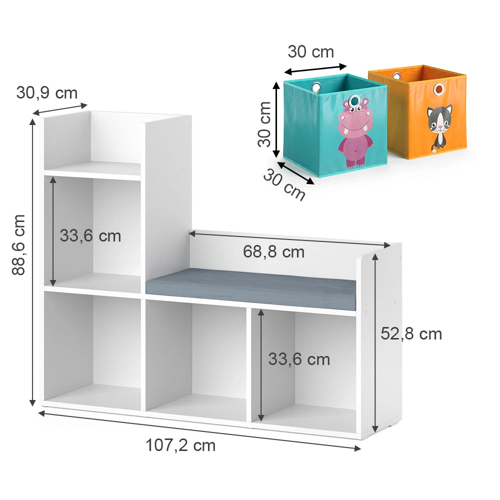 Vicco Scaffale per bambini Bianco 30.9 x 88.6 cm con 2 scatole pieghevoli opt.1
