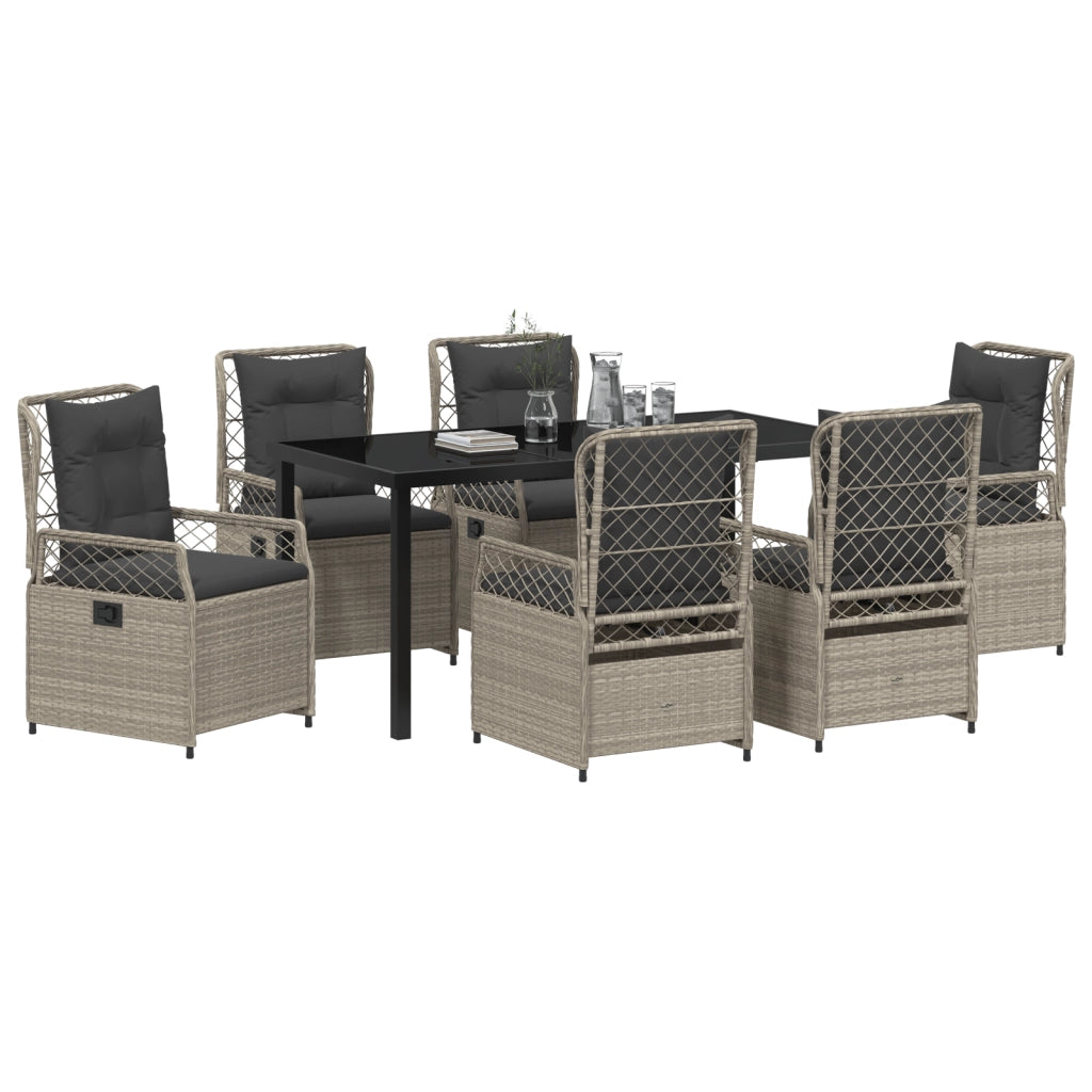 Set da pranzo da giardino 7 pezzi grigio chiaro polyrattan
