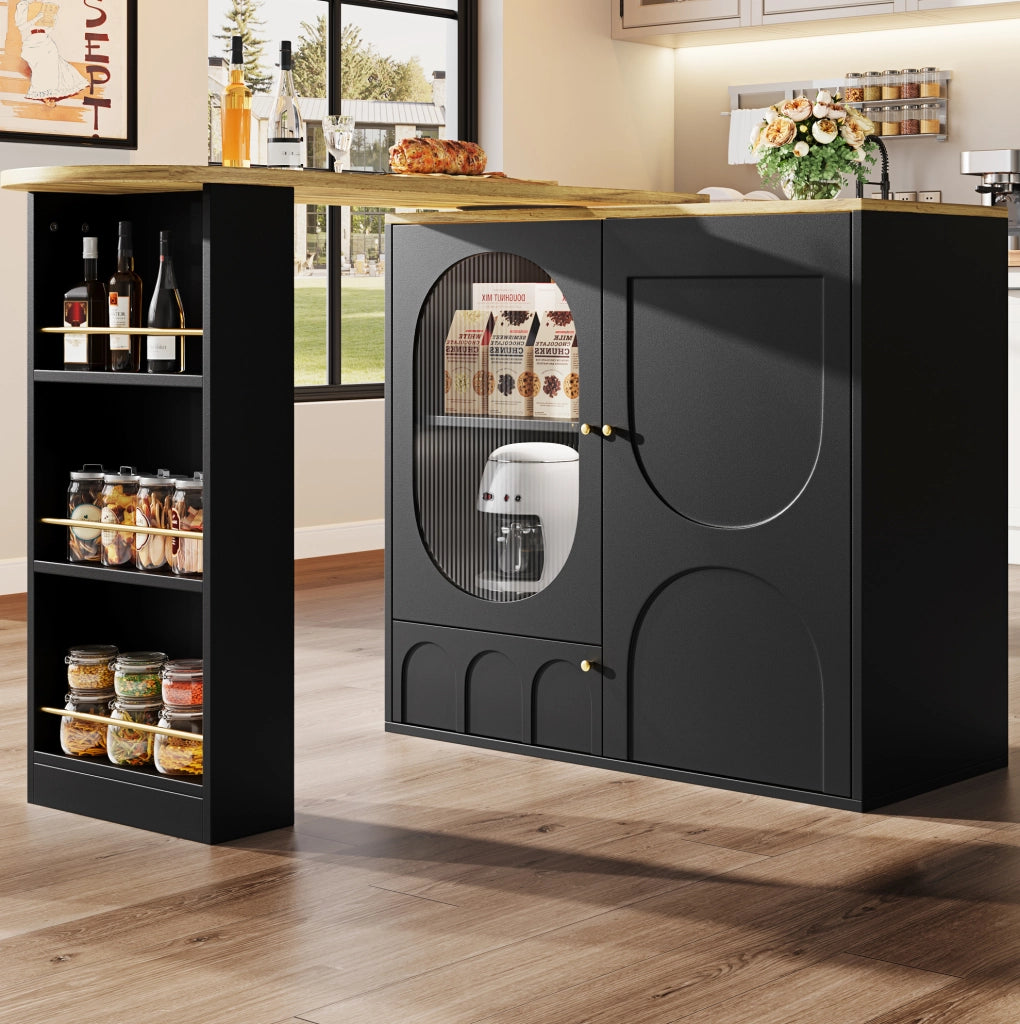Isola cucina con piano girevole 360°, 3 ante, nero