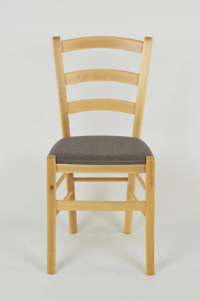 Sedia Venice Tommychairs, struttura in faggio verniciata in color naturale e seduta rivestita in tessuto capriolo