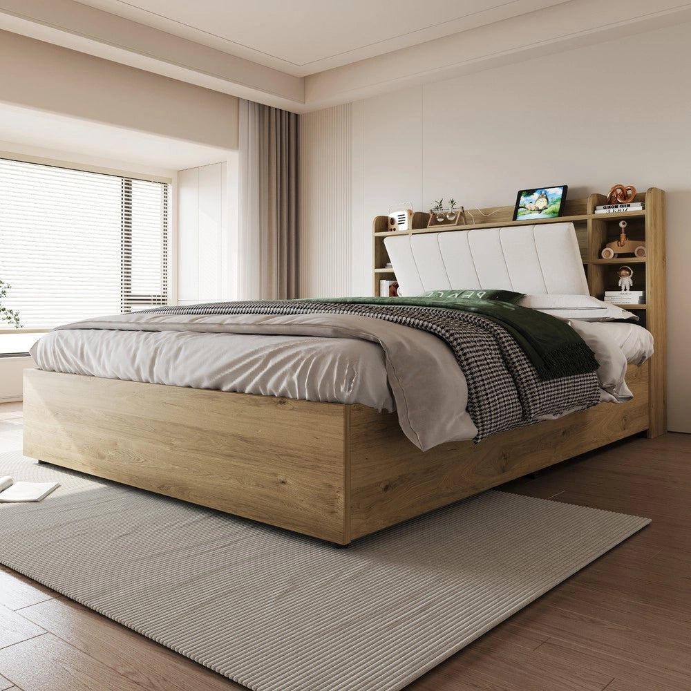 Letto Contenitore in Legno con Testiera e USB ¨C Xylo ¨C Matrimoniale 180x200