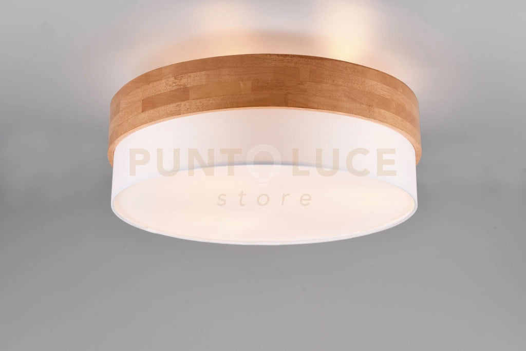SEASONS PLAFONIERA LEGNO NATURALE E PARALUME BIANCO D. 50CM 3 LUCI ATTACCO E14