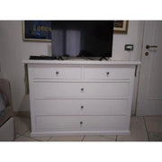 Como 3 cassetti 122x55x90H e 2 Comodini 60x35x64H arte povera in legno massello e mdf con rifinitura in bianco
