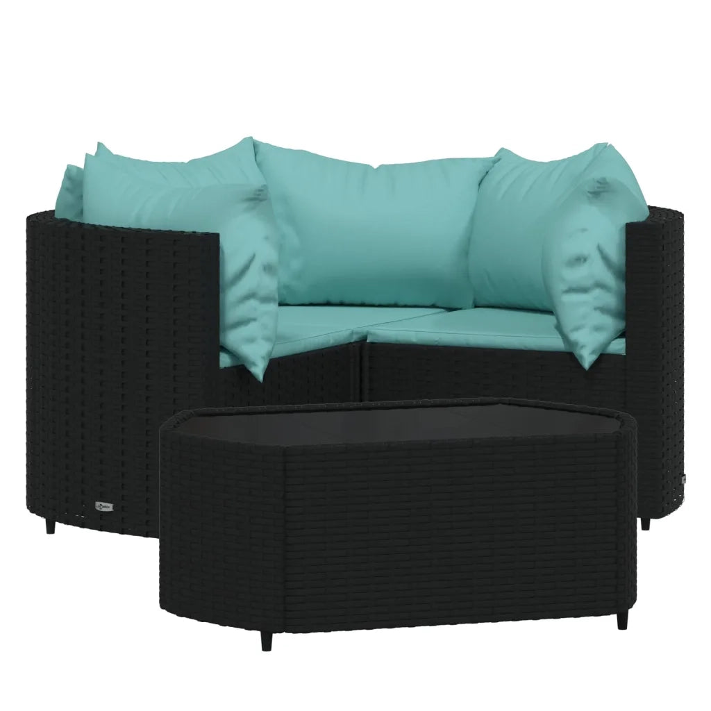 Set Divani da Giardino 4 pz | Set Salotto da Giardino con Cuscini Nero in Polyrattan