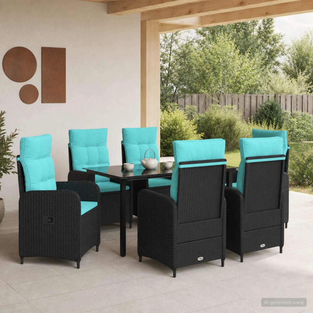 Set da Pranzo per Giardino 7 pz Nero e Turchese 3422489