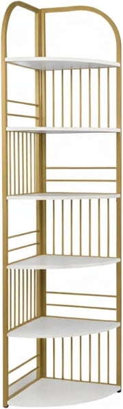 Libreria ad Angolo a 6 Ripiani, Libreria da Terra Moderna con Struttura in Metallo e Piedini Antiscivolo, Scaffale a Scala PortaPiante per Soggiorno, Camera da letto, 42x42x181,5cm (Bianco)