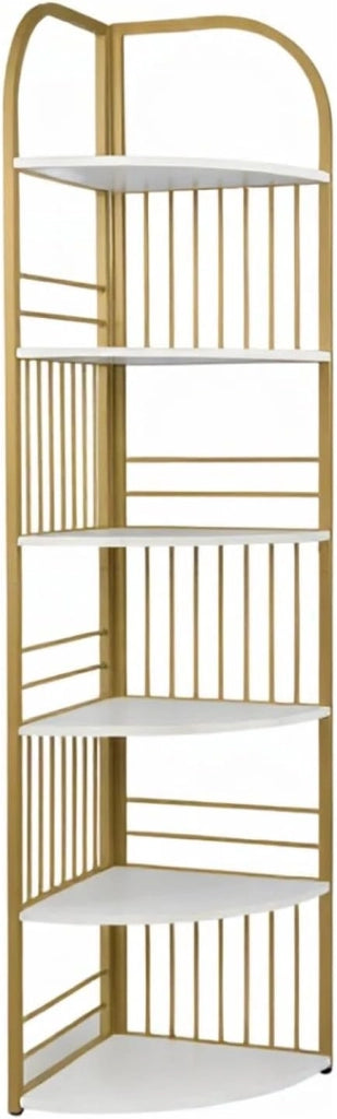 Libreria ad Angolo a 6 Ripiani, Libreria da Terra Moderna con Struttura in Metallo e Piedini Antiscivolo, Scaffale a Scala PortaPiante per Soggiorno, Camera da letto, 42x42x181,5cm (Bianco)
