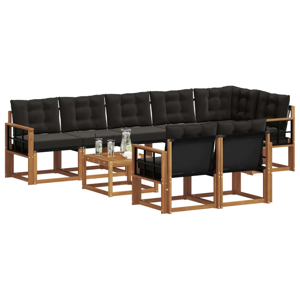 Set di divani da esterno con cuscino 9 pcs Naturale e Nero