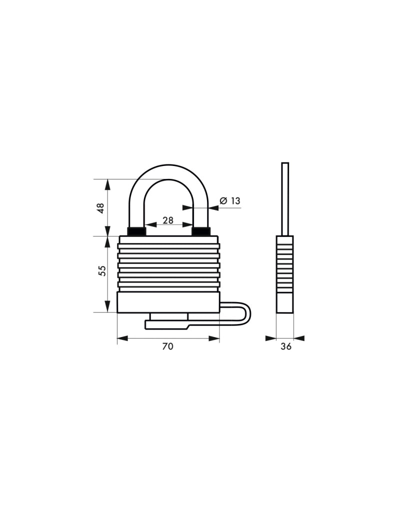 Lucchetto a lamelle, acciaio, da esterno, 65mm, rivestito in PVC, 2 chiavi in ottone nichelato - THIRARD
