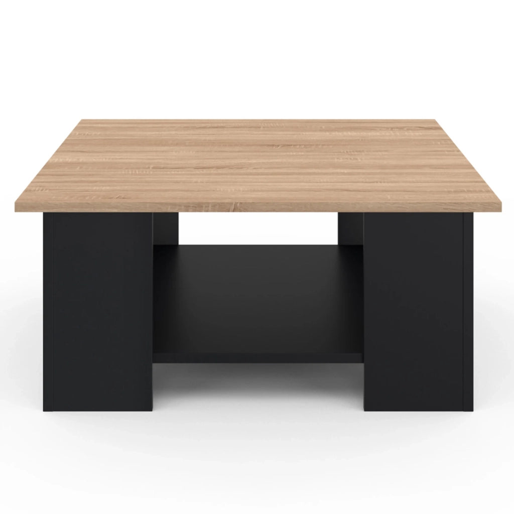 IDMarket - Mesa de centro cuadrada negra ELI con tapa de madera