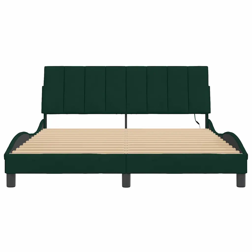 Giroletto con LED senza Materasso Hanko Verde Scuro 160x200 cm in Velluto