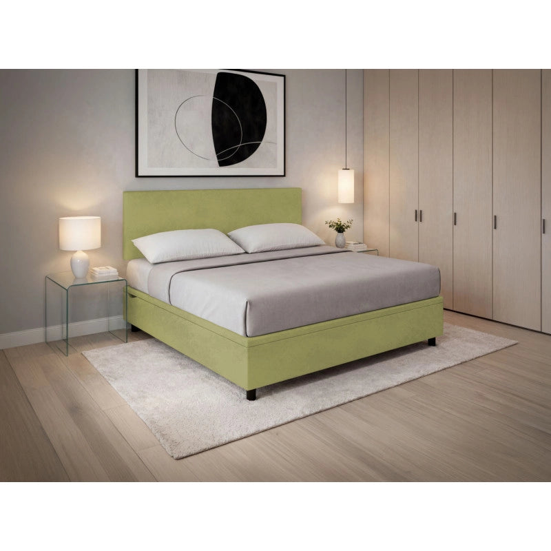 Letto imbottito Matrimoniale 180x190 cm Flat - Contenitore,Microfibra,Tè verde