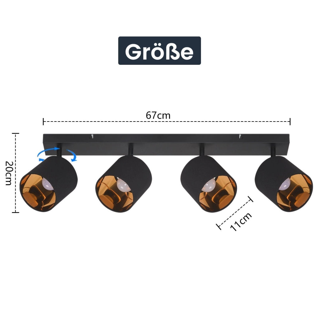 ZMH Faretto da soffitto neri retrò 4 luci E14 rotativi 350° paralume tessuto max 25W per camere senza lampadina