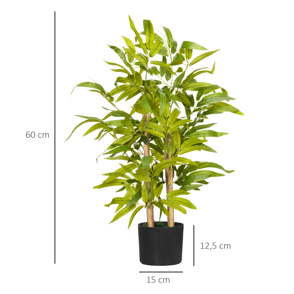 Bambù Artificiale con Vaso, Pianta Sintetica Verde Alta 60 cm, Tronco Rami e Foglie, Realistica per Casa e Ufficio