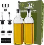 Due fusti di vetro da olio da cucina 500ml con dispenser e getto senza chiusura anti-vuoto, leva e drizza, per cucina e insalata - dispenser olio con etichetta