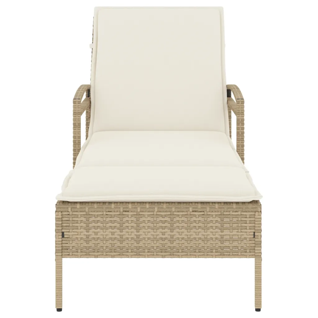 Lettino Prendisole con Cuscino Beige 63x200x81 cm in Polyrattan 368303