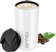Tazza termica in acciaio inossidabile - Tazza isolante elegante per caffè e tè - 400 ml - design premium - pratica per uso in viaggio - in ufficio - bianca