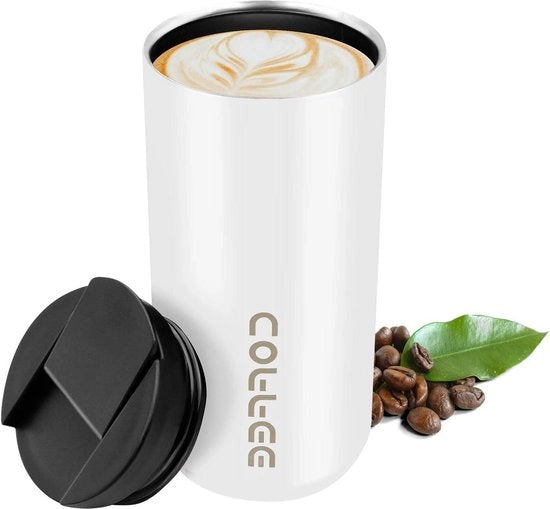 Tazza termica in acciaio inossidabile - Tazza isolante elegante per caffè e tè - 400 ml - design premium - pratica per uso in viaggio - in ufficio - bianca