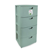 Stefanplast cassettiera slim 4 cassetti, te' verde, polipropilene riciclato, 4 ruote, 30x40x80 cm, gia' montata
