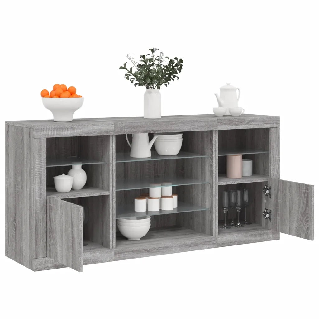 Credenza | Madia | Buffet da pranzo | Armadio da pranzo con Luci LED Grigio Sonoma 142,5x37x67 cm