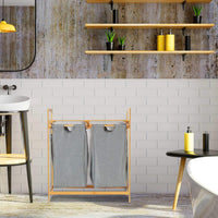 Cesto Porta Biancheria in Legno Bambù 2 Cesti in Tessuto con Mensola Superiore