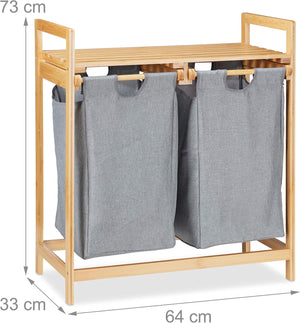 Cesto Porta Biancheria in Legno Bambù 2 Cesti in Tessuto con Mensola Superiore