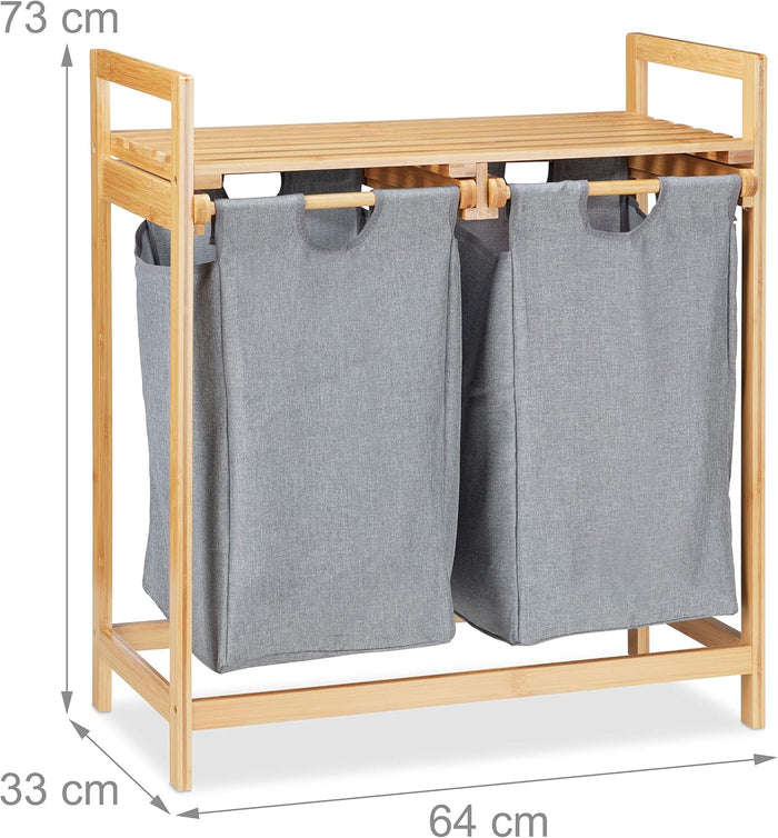 Cesto Porta Biancheria in Legno Bambù 2 Cesti in Tessuto con Mensola Superiore