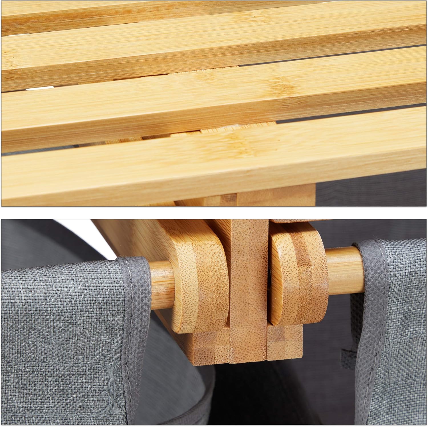 Cesto Porta Biancheria in Legno Bambù 2 Cesti in Tessuto con Mensola Superiore