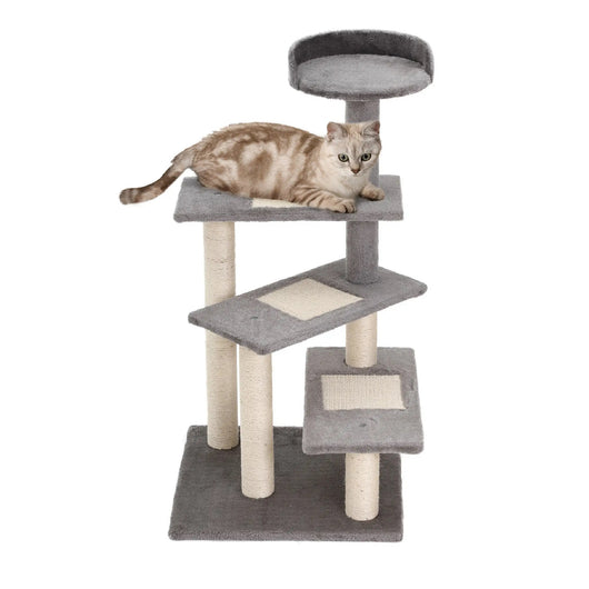 Tiragraffi Gatti H 100cm con Lettino Rotondo, Pali in Sisal, Rivestimento Peluche